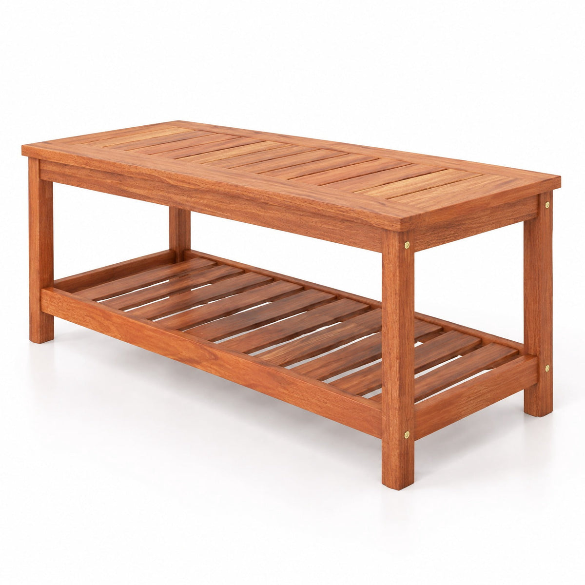Airfind 2-Tier Patio Coffee Table with Slatted Tabletop and Shelf, 110 lbs Capacity, Hardwood Frame, 35.5 Inch x 18 Inch x 17.5 Inch Footprint, Natural