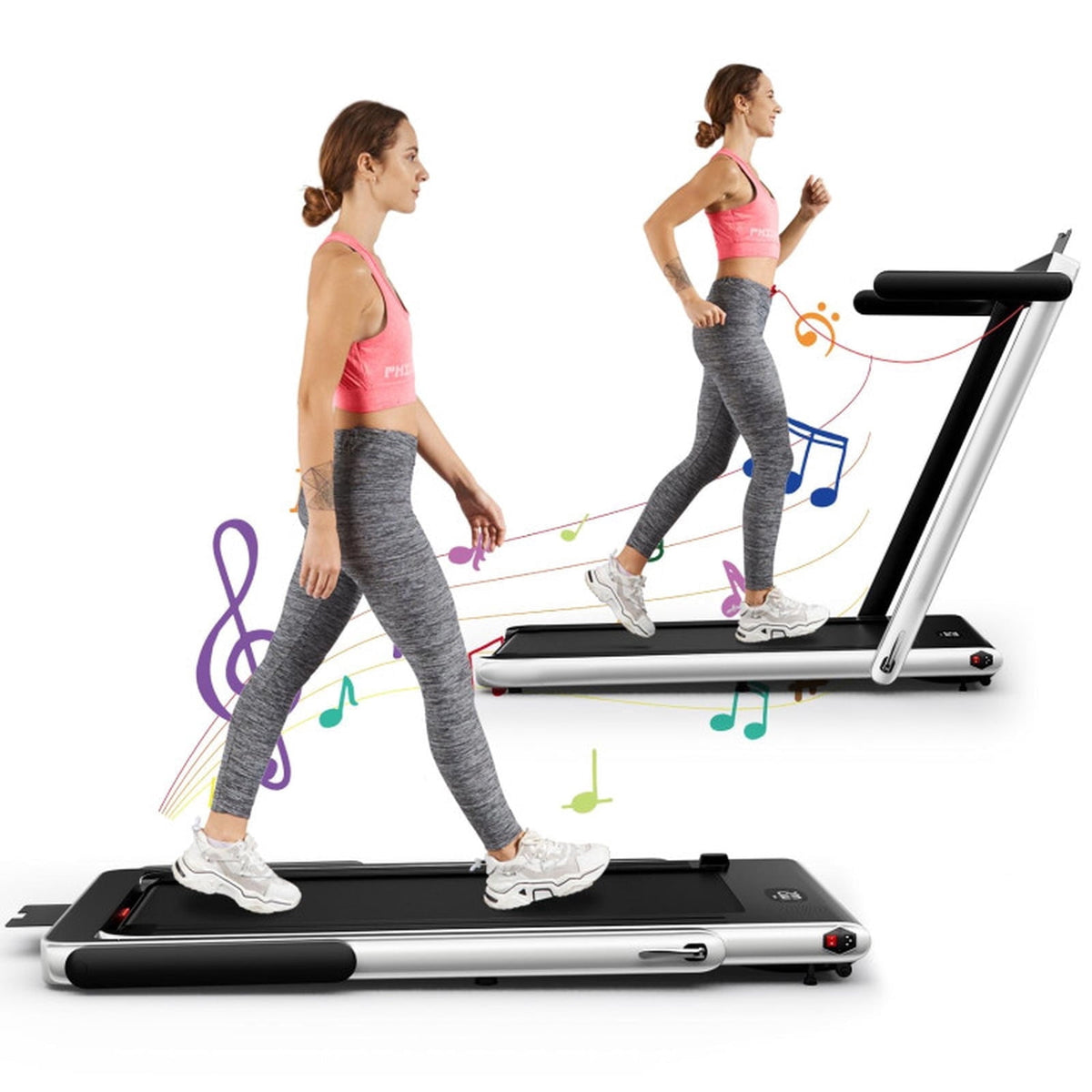 Airfind 2.25 HP 2-in-1 Walk-to-Run Folding Treadmill with App Sync and Audio Console Walking Treadmill for Home Supports 265 lbs, Silver