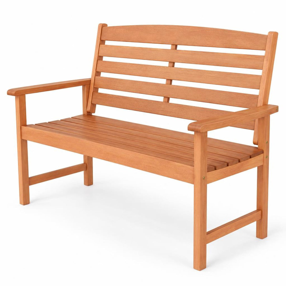 Airfind Outdoor Wooden Bench for 2 People with Curved Seat, Slatted Back and Armrests, 530 lbs Capacity for Porch and Patio, Natural