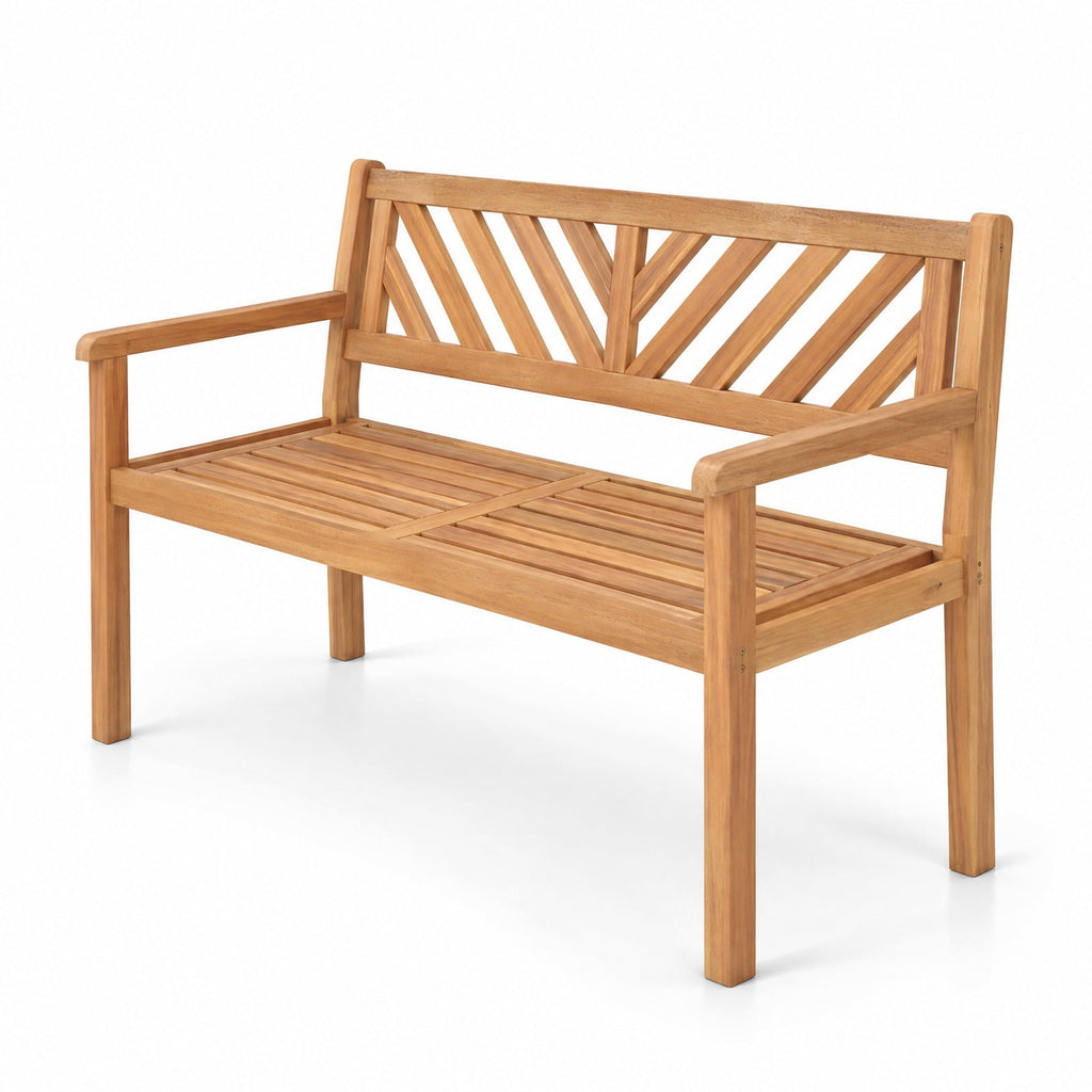 Airfind 2-Person Patio Acacia Wood Garden Chair with Armrests and Backrest for Porch, 800 lbs Capacity, Acacia Wood Frame, Teak
