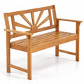 AIRFIND Outdoor Bench 47 inch Acacia Wood 2-Seater Patio Loveseat with Slatted Seat, Sunburst Backrest and Armrests, 800 lb Capacity, Natural