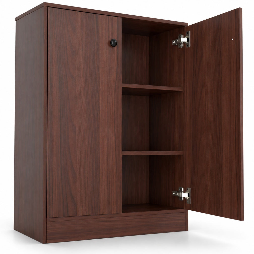 Airfind 2-Door Modern Floor Storage Cabinet with 3-Tier Shelf, 110 lbs Capacity, Engineered Wood MDF Frame, 27.5in x 13.5in x 33.5in Footprint, Brown