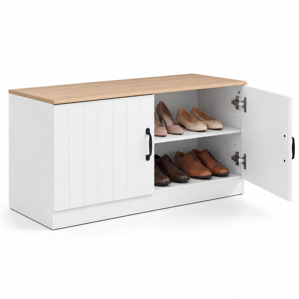 Airfind 2-Door Shoe Bench Shoe Storage Cabinet with Adjustable Shelves, 300 lbs Capacity, Engineered Wood MDF Frame, 40 x 16 x 19 Footprint