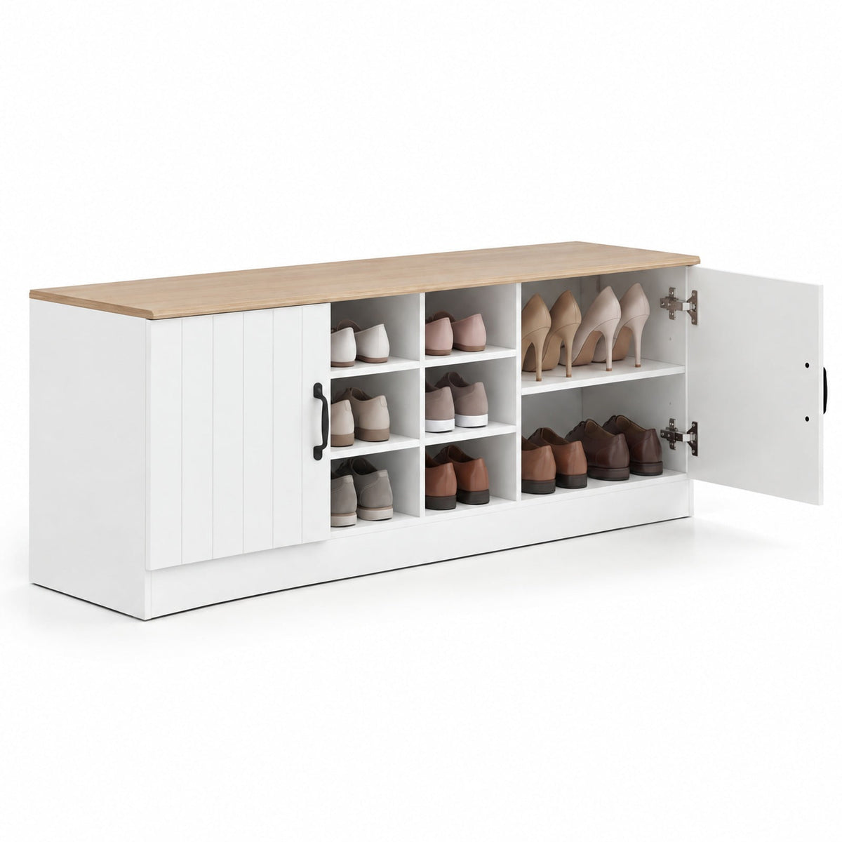 Airfind 2-Door Shoe Bench Storage Cabinet with Adjustable Shelves, 300 lbs Capacity, Engineered Wood MDF Frame, 59in x 16in x 19in Footprint, Natural