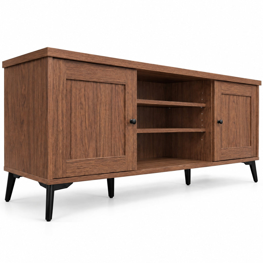 Airfind 2-Door TV Stand for TVs up to 65 Inch Mid Century Modern Entertainment Center, 176 lbs Capacity, Engineered Wood Metal Frame, Brown