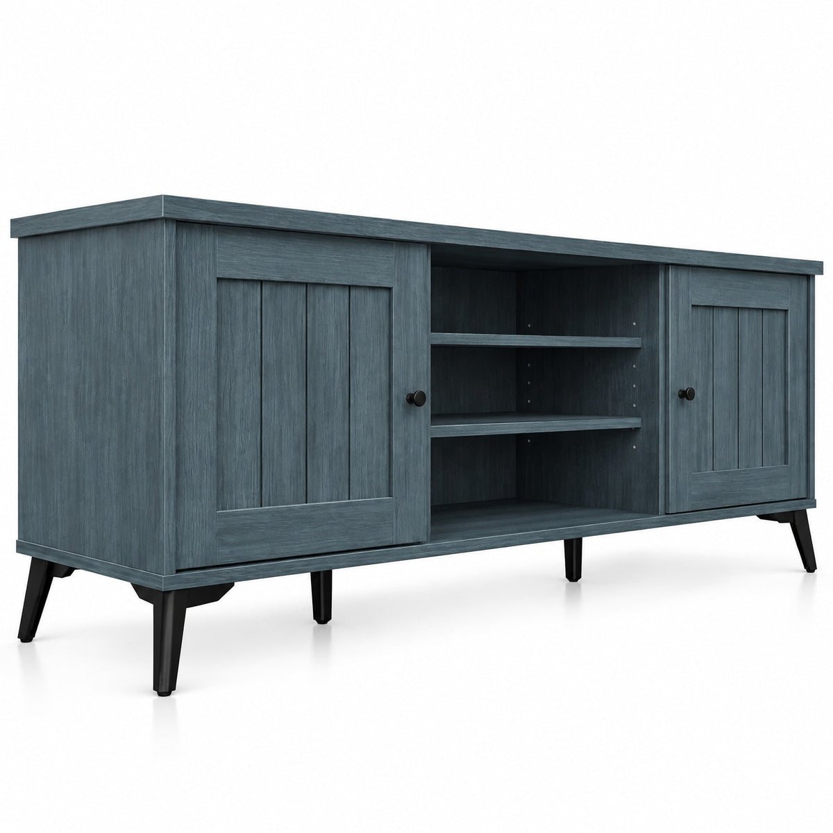 Airfind 2-Door TV Stand for TVs up to 65 Inch Mid Century Modern Entertainment Center, 176 lbs Capacity, Engineered Wood Metal Frame, Turquoise