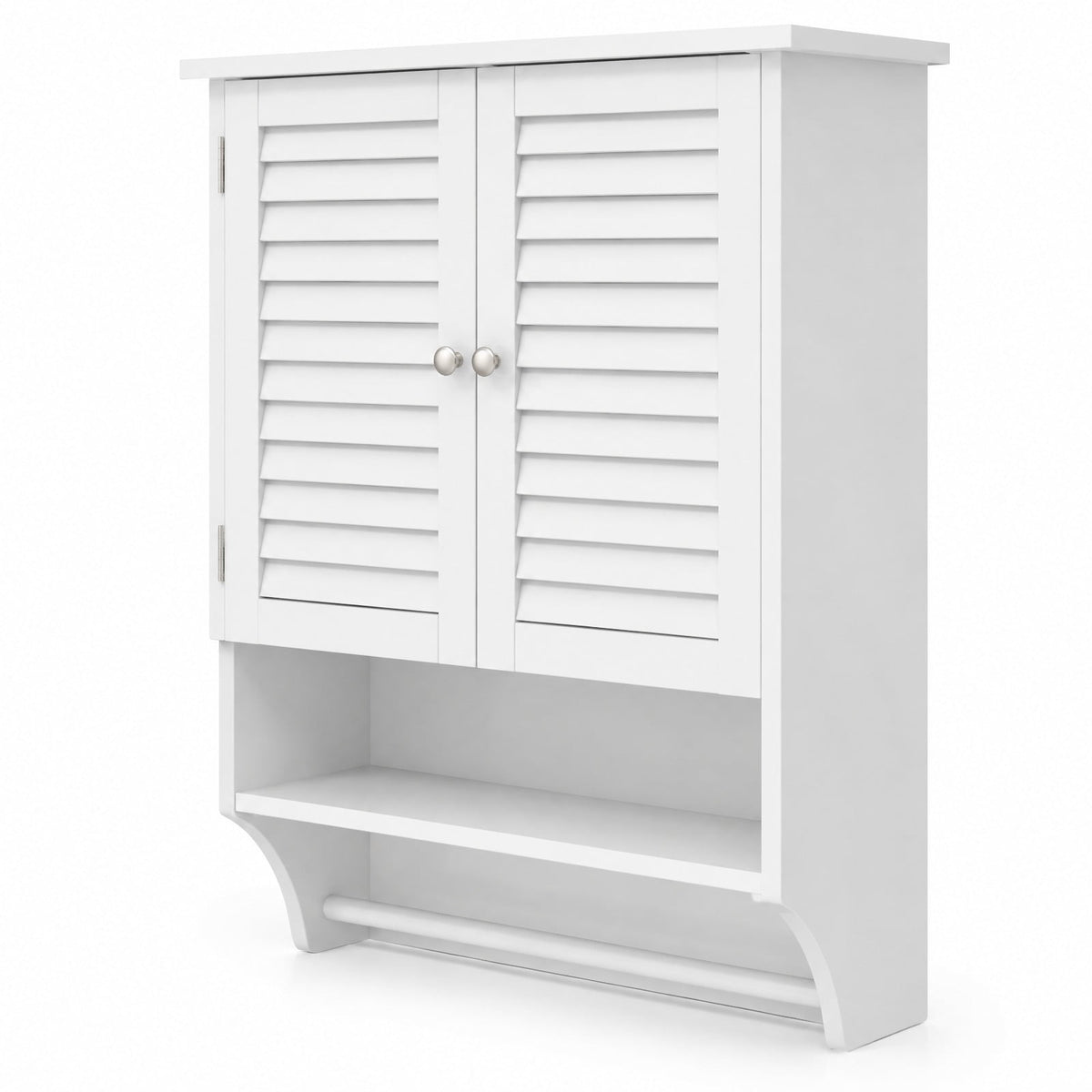 Airfind 2-Doors Bathroom Wall-Mounted Medicine Cabinet with Towel Bar, White, Bottom towel rod for extra storage choice