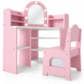 Airfind 2-In-1 Kids Vanity Set with Lights for Toddlers 3+ Years Old, 45 lbs Capacity, MDF Non-woven Fabric Frame, 37 x 24 x 39.5 Footprint, Pink