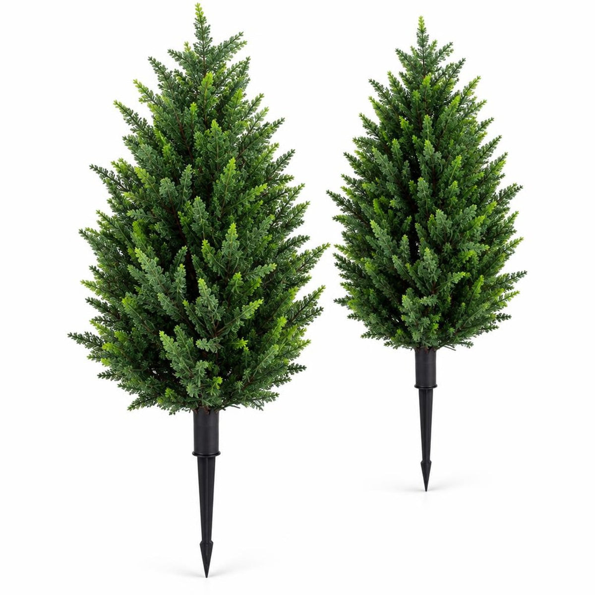 Airfind 2 Pack 3 ft Artificial Cypress Topiary Trees with Ground Spikes for Indoor Outdoor, PP PE Frame, Green Black