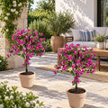 Airfind 2 Pack Artificial Bougainvillea Trees with Ground Spike and PE Trunks for Porch, Pink + Green