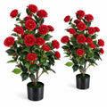Airfind Artificial Camellia Tree, 2-Pack, Faux Flower Plant in Cement-Filled Pot, offers excellent stability and balance, Red
