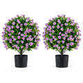 Airfind 2 Pack Artificial Eucalyptus Topiary Trees with Flowers and Cement Planter for Home, PE PP Cement Foam Frame, Purple