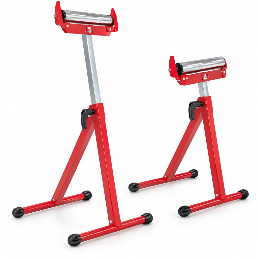 Airfind 2-Pack Folding Roller Stands Portable Outfeed Supports with Adjustable Height, 250 lbs Capacity, Metal ABS PE PP Frame, Red