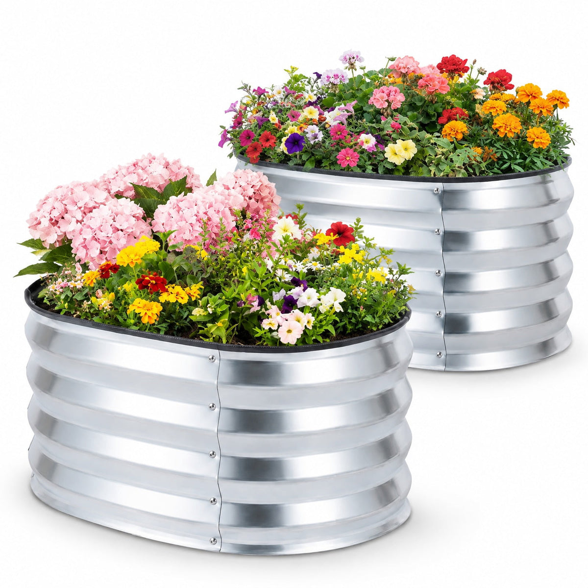 Airfind 2 Pack Galvanized Raised Garden Bed Kit with Open-Ended Base, Galvanized Metal PVC Frame, 24 x 24 x 12 Footprint, Silver
