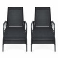 Airfind 2 Pcs Outdoor Patio Lounge Chair Chaise Fabric with Adjustable Reclining Armrest, Fabric Steel Horizontal Frame, Black
