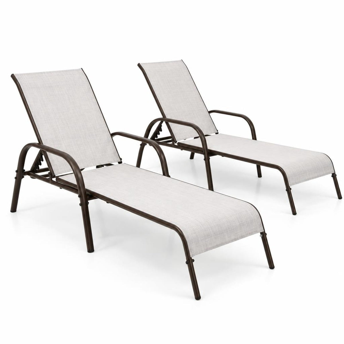 Airfind 2 Pcs Outdoor Patio Lounge Chair Chaise Fabric with Adjustable Reclining Armrest, Fabric Steel Horizontal Frame, Gray