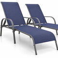Airfind 2 Pcs Outdoor Patio Lounge Chair Chaise Fabric with Adjustable Reclining Armrest, Fabric Steel Horizontal Frame, Navy