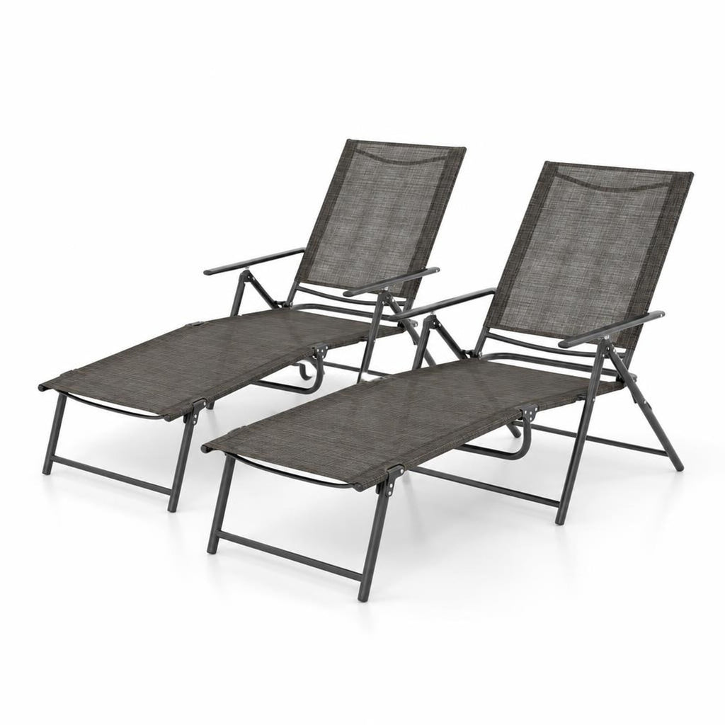 Airfind 2 Piece Patio Folding Chaise Lounge Chairs Recliner with 6-Level Backrest, 61-74.5 x 25 x 25.5-40Folding Footprint, Coffee