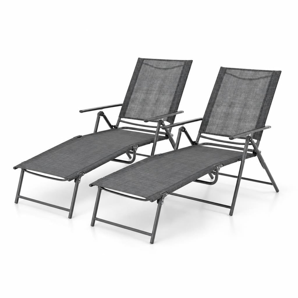 Airfind 2 Piece Patio Folding Chaise Lounge Chairs Recliner with 6-Level Backrest, 61-74.5 x 25 x 25.5-40Folding Footprint, Gray