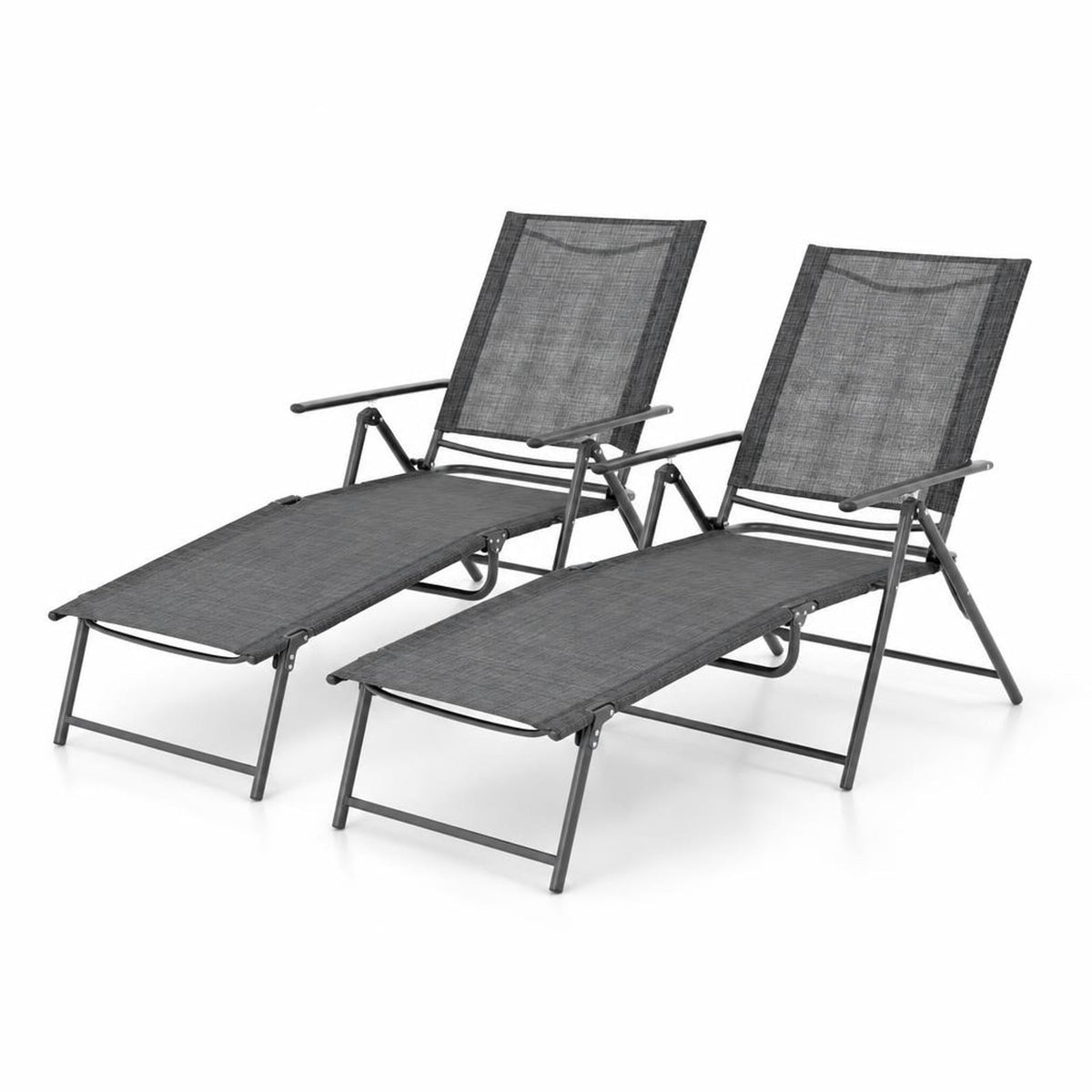 Airfind 2 Piece Patio Folding Chaise Lounge Chairs Recliner with 6-Level Backrest, 61-74.5 x 25 x 25.5-40Folding Footprint, Gray
