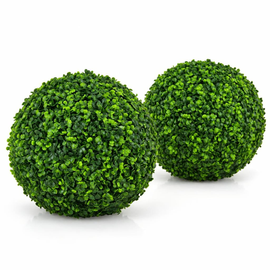 Airfind 2 Pieces 15.7 Inch Artificial Boxwood Topiary Ball Tree Set, PE Frame, 19 Inch x 19 Inch x 19 Inch Footprint, Green