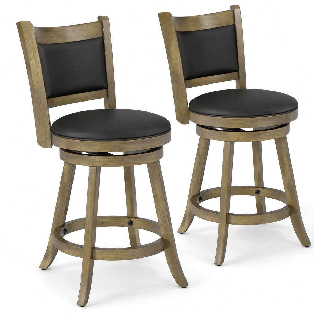 Airfind 2 Pieces 24 Inch Swivel Counter Stool Dining Chair Upholstered Seat, 264 lbs Capacity, 17.5 x 19 x 38 Footprint, Gray