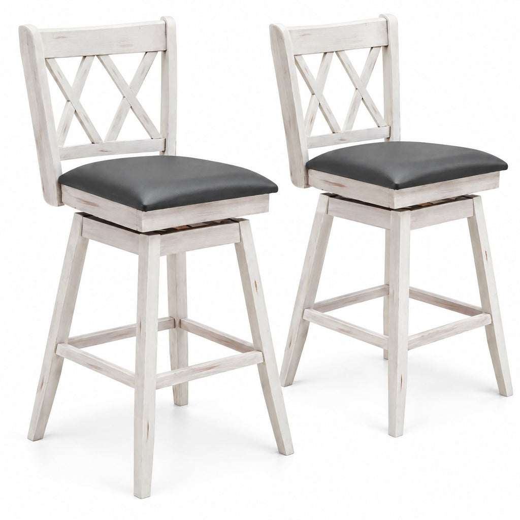 Airfind 2 Pieces 29 Inches Swivel Counter Height Barstool Set with Rubber Wood Legs, 265 lbs Capacity, PVC High density sponge rubber wood Frame