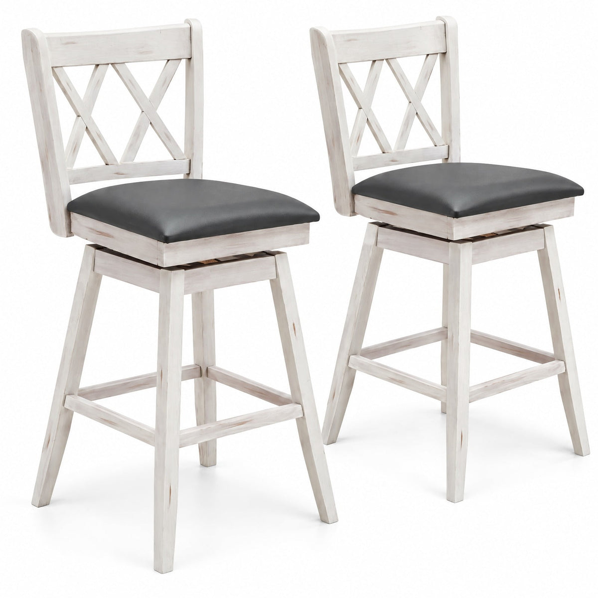 Airfind 2 Pieces 29 Inches Swivel Counter Height Barstool Set with Rubber Wood Legs, 265 lbs Capacity, PVC High density sponge rubber wood Frame