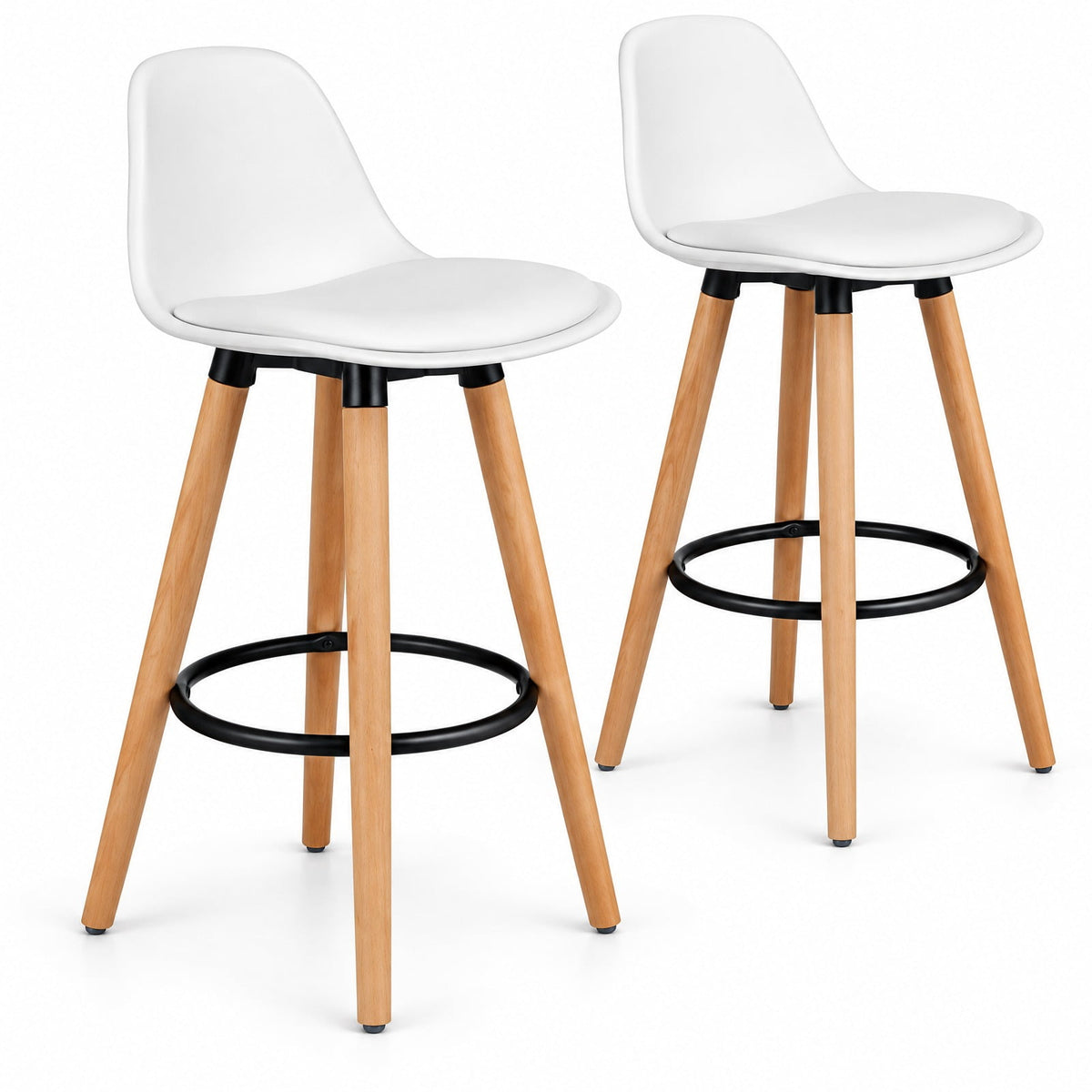 Airfind 2 Pieces Mid Century Barstool 28.5 Inches Dining Pub Chair, 250 lbs Capacity, Metal beech wood PU PP Frame, White