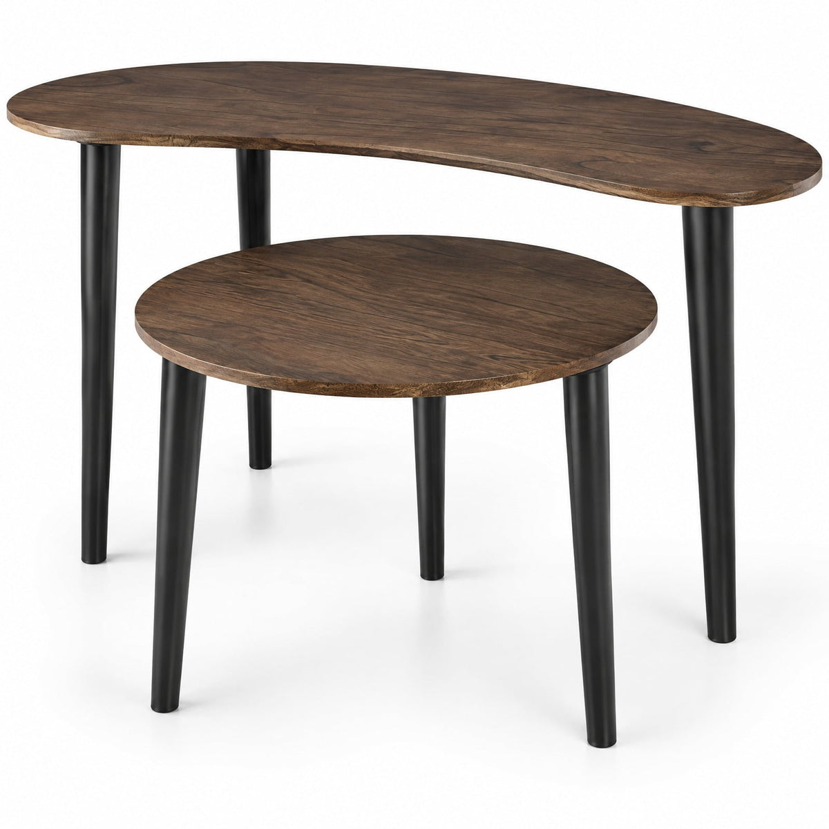 Airfind 2 Pieces Mid Century Nesting Tables with Rubber Wood Legs, 66 Lbs Capacity, Rubber Wood MDF for Convenient Everyday Use, Walnut