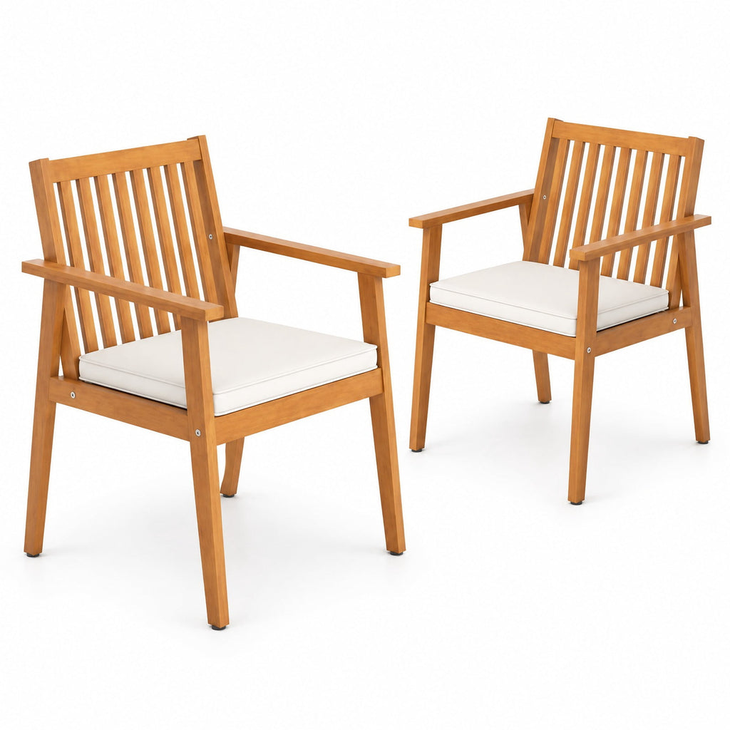 Airfind 2 Pieces Patio Dining Chairs Outdoor Acacia Wood Chairs with Removable Padded Cushion, Acacia Wood Sponge Non-woven Fabric Frame, Natural