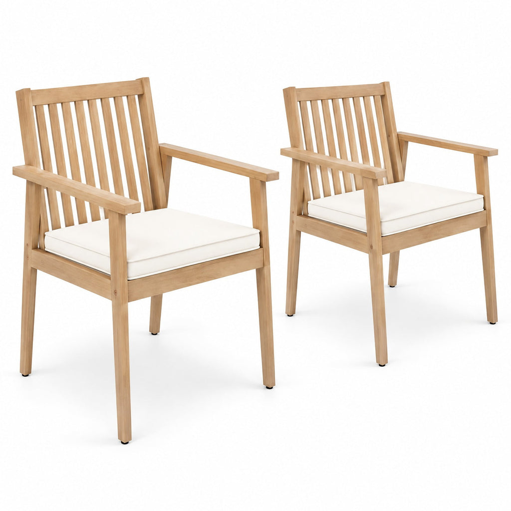 Airfind 2 Pieces Patio Dining Chairs Outdoor Acacia Wood Chairs with Removable Padded Cushion, Acacia Wood Sponge Non-woven Fabric Frame, Wood