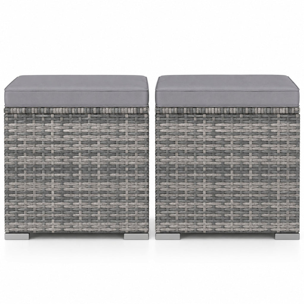 Airfind 2 Pieces Patio Ottoman with Hidden Storage Space-Mix Grey, 350 lbs Capacity, Metal PE Rattan Sponge Polyester Frame, Grey