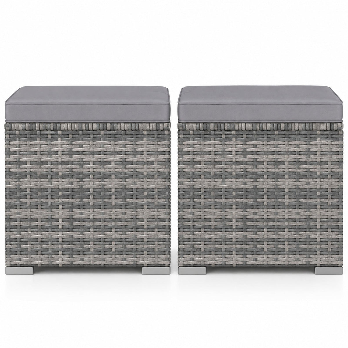 Airfind 2 Pieces Patio Ottoman with Hidden Storage Space-Mix Grey, 350 lbs Capacity, Metal PE Rattan Sponge Polyester Frame, Grey