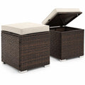 Airfind 2 Pieces Patio Ottoman with Removable Cushions, 350 lbs Capacity, Metal PE Rattan Sponge Polyester Frame, 16 x 16 x 15.5 Footprint, Brown