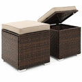 Airfind 2 Pieces Patio Ottoman with Removable Cushions, 350 lbs Capacity, Metal PE Rattan Sponge Polyester Frame, 16 x 16 x 15.5 Footprint, Brown