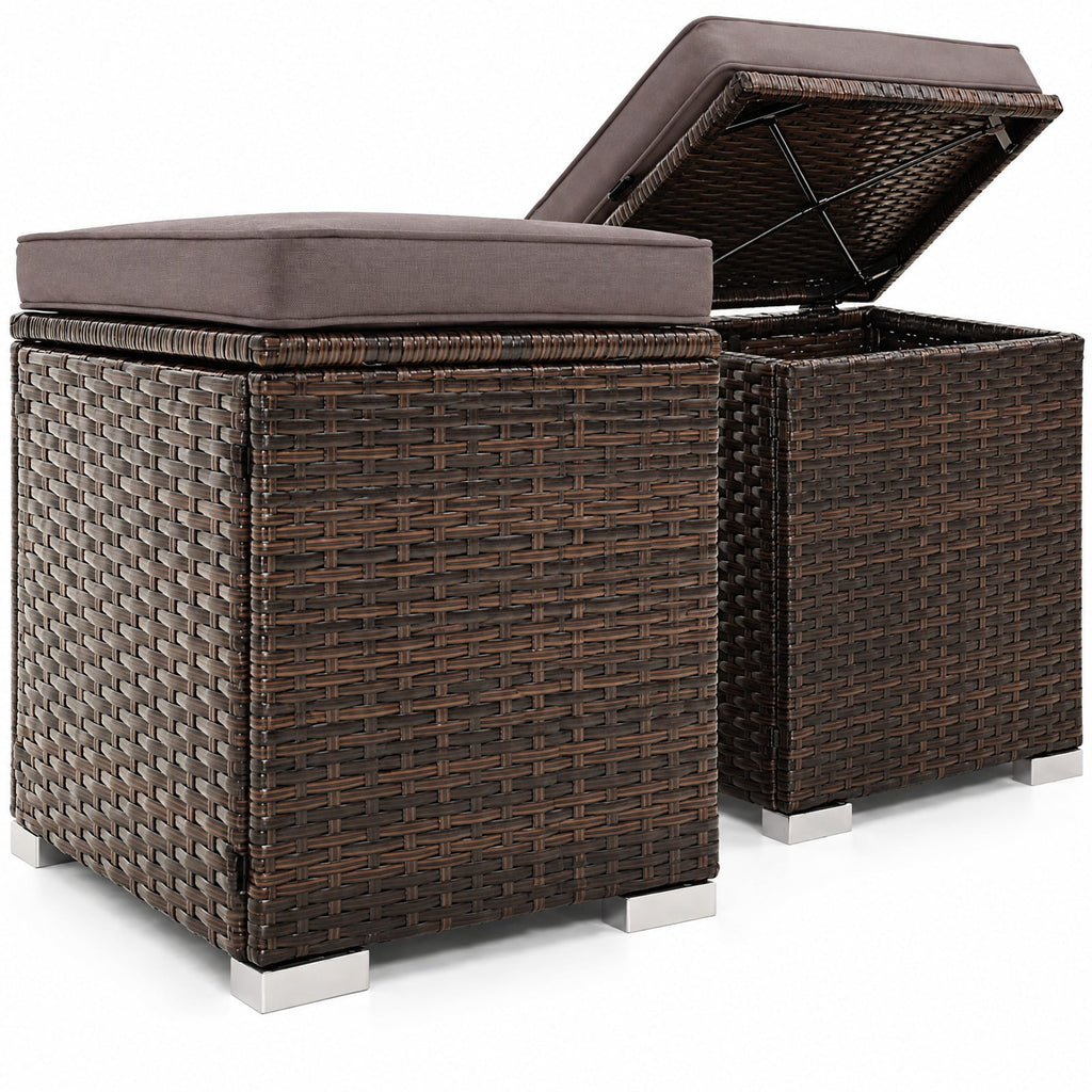 Airfind 2 Pieces Patio Ottoman with Removable Cushions, 350 lbs Capacity, Metal PE Rattan Sponge Polyester Frame, 16 x 16 x 15.5 Footprint, Gray