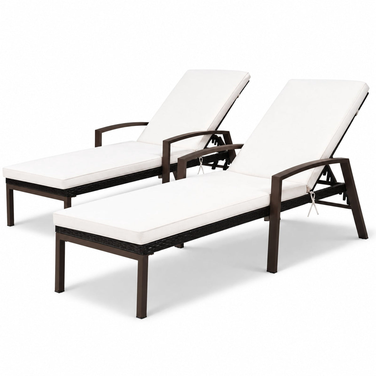 Airfind 2 Pieces Patio Rattan Adjustable Back Lounge Chair with Armrest and Removable Cushions, 400 lbs Capacity, Steel Rattan Frame, White