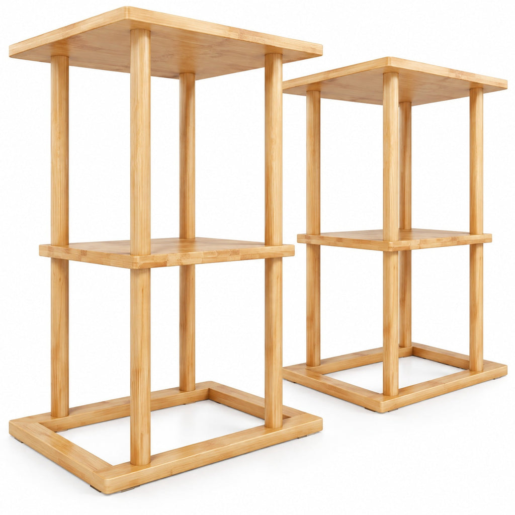 Airfind 2 Pieces Side Table with Storage Shelves and Bamboo Construction, 22 lbs Capacity, Bamboo Frame, 15.7 x 11 x 25.6 Footprint, Natural