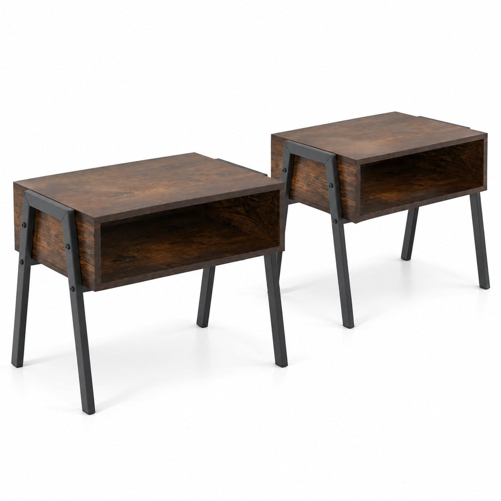 Airfind 2 Pieces Stackable Night Stand Bedside End Table Set, 66 lbs Capacity, Steel Frame, 21 x 14 x 18 Footprint, Brown