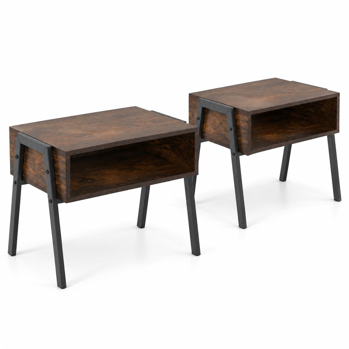 Airfind 2 Pieces Stackable Night Stand Bedside End Table Set, 66 lbs Capacity, Steel Frame, 21 x 14 x 18 Footprint, Brown