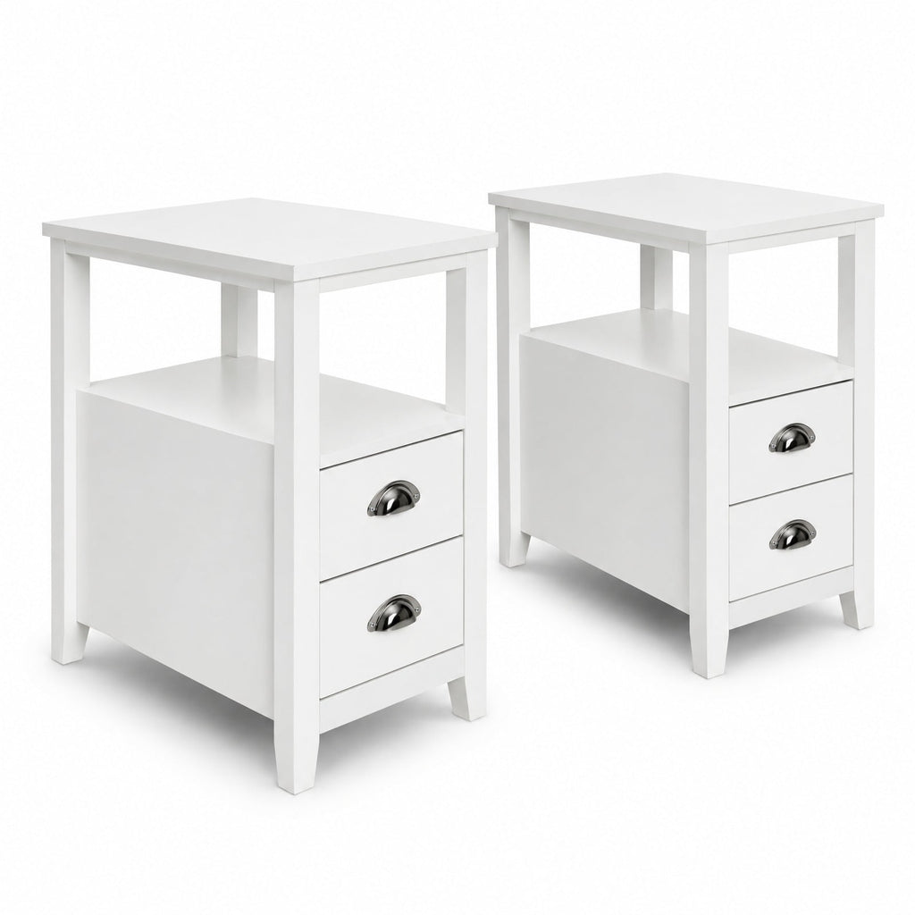Airfind 2 Pieces Wooden Bed-side Nightstand Set with 2 Drawers, 33 lbs Capacity, Practice board Frame, White