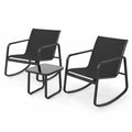 Airfind 2 Rocking Bistro Chairs and Glass-Top Table for Porch Yard Balcony, 330 lbs Capacity, Metal Fabric Tempered Glass Frame, Black