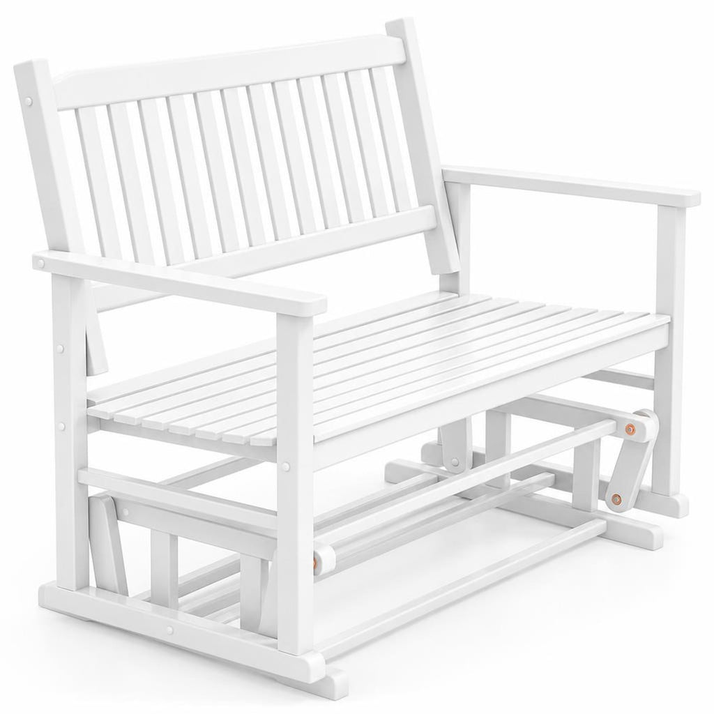 Airfind 2 Seats Outdoor Glider Bench with Armrests and Slatted Seat, 500 lbs Capacity, Poplar Wood Frame, 50 x 27 x 39 Footprint, White