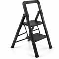 Airfind 2 Step Black Folding Step Stool with Wide Anti, 330 lbs Capacity, Metal PE Frame, Black, Overall Dimensions 2-Step 16.5 x 20 x