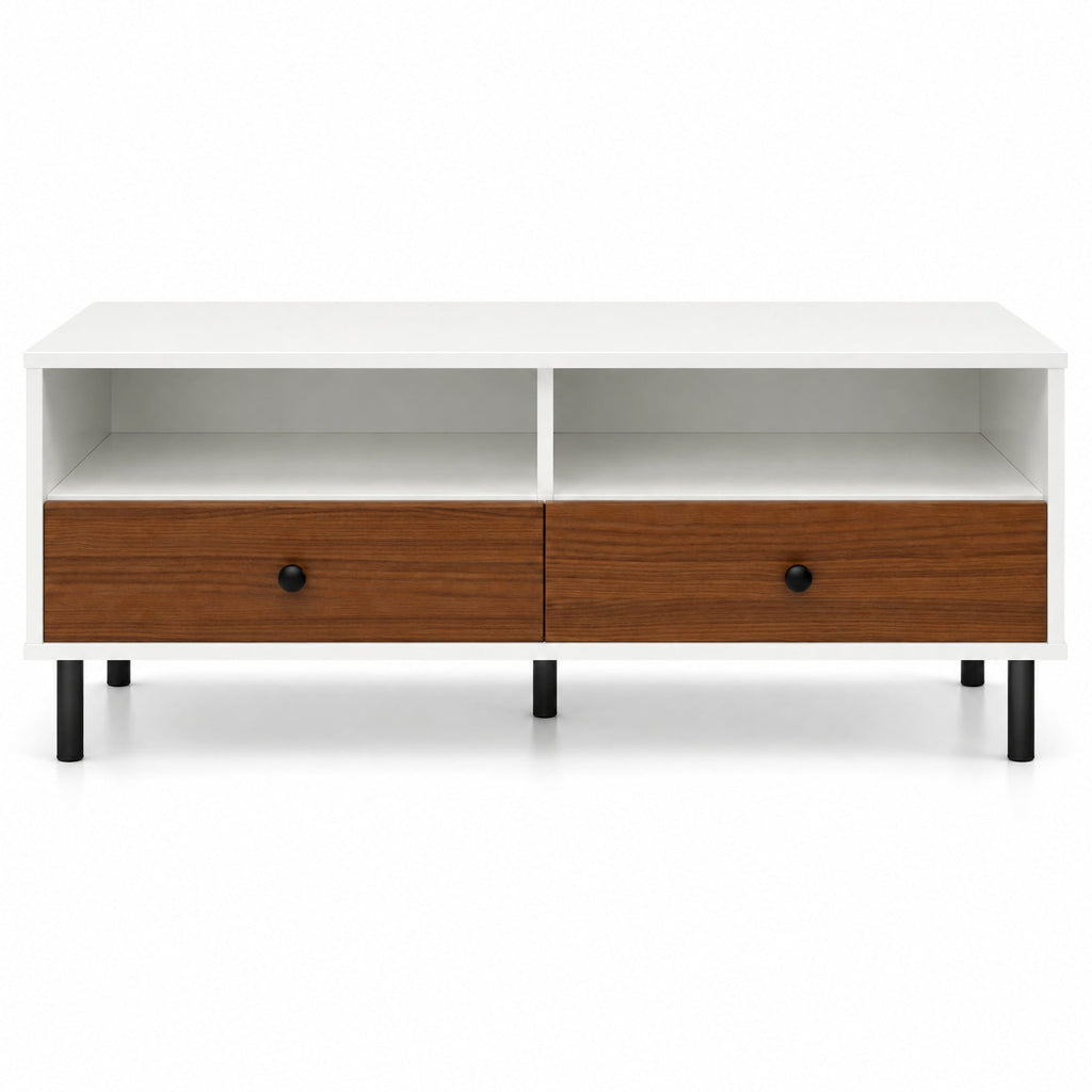 Airfind 2 Tier 40 Inch Length Modern Rectangle Coffee Table with Storage Shelf and Drawers, 200 lbs Capacity, Engineered Wood MDF Frame, White