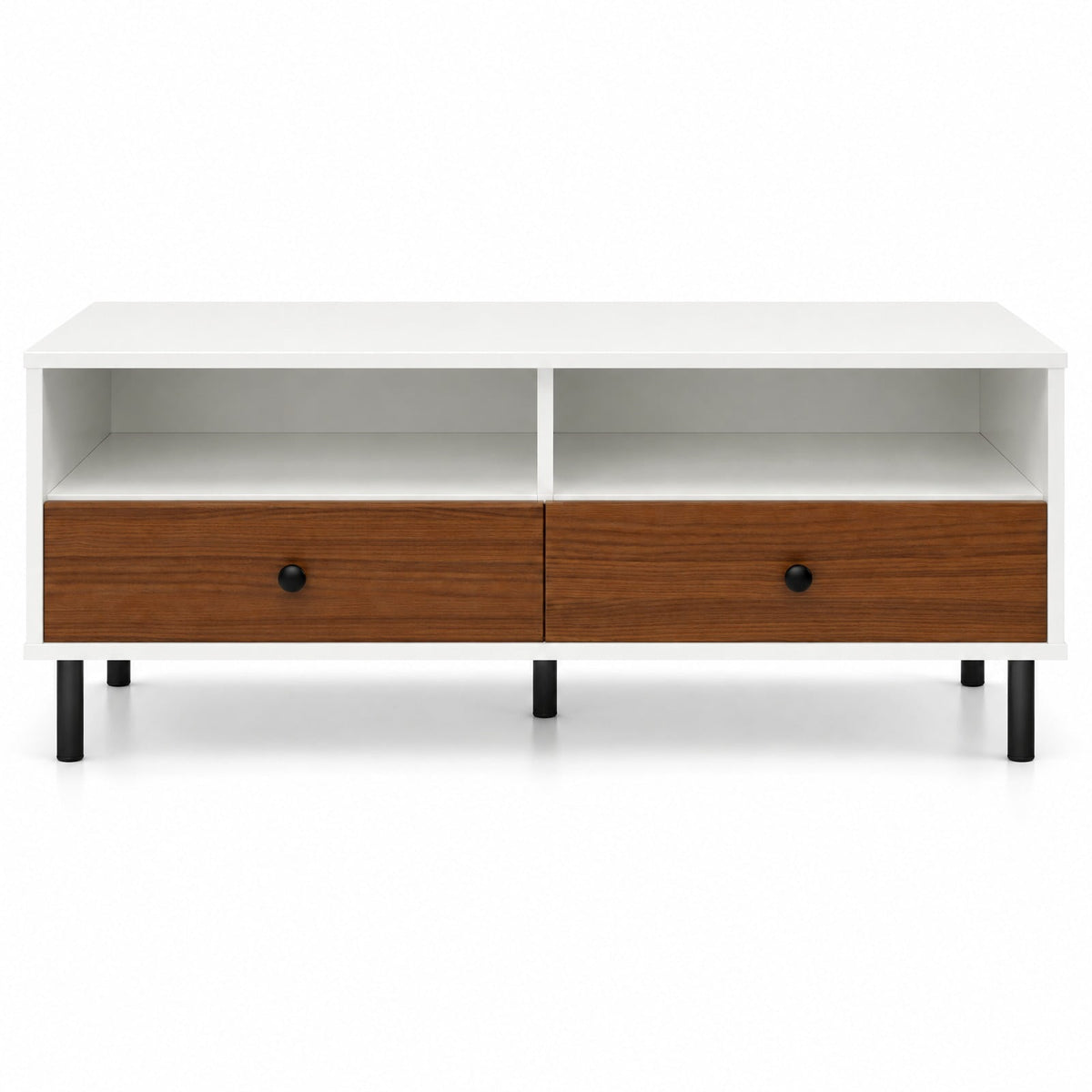 Airfind 2 Tier 40 Inch Length Modern Rectangle Coffee Table with Storage Shelf and Drawers, 200 lbs Capacity, Engineered Wood MDF Frame, White