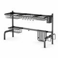 Airfind 2 Tier Adjustable Over Sink Dish Drying Rack with 8 Hooks, Steel Frame, Black, Overall dimension 21-39 x 12 x 21(L x