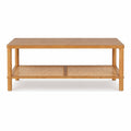 Airfind 2-Tier Boho Coffee Table for Living Room Rectangular Center Table with Rubber Wood Frame and PVC Rattan Storage Shelf, 185 lbs Capacity