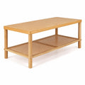 Airfind 2-Tier Boho Coffee Table for Living Room Rectangular Center Table with Rubber Wood Frame and PVC Rattan Storage Shelf, 185 lbs Capacity